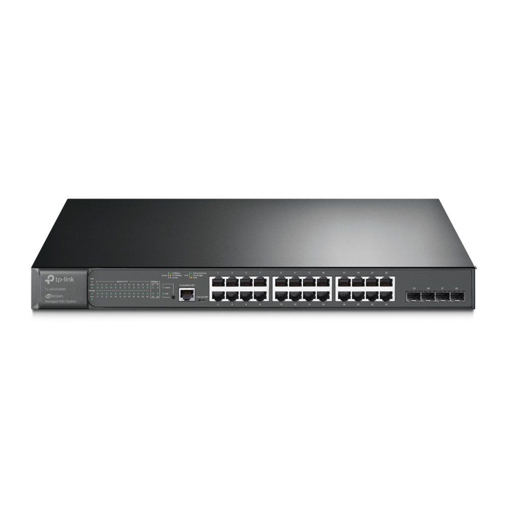 TP-Link TL-SG3428MP | JetStream Managed L2+ Switch | 28 Poorten | Gigabit Ethernet (10/100/1000 Mbps) | 24x PoE+ (384W) | 4x SFP | Omada SDN | Zwart - Matmuis